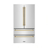 ZLINE 5-Piece Appliance Package - 48-Inch Dual Fuel Range, Hood, Refrigerator, Dishwasher, and Microwave Drawer in Stainless Steel with Gold Accents