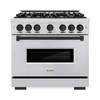 ZLINE 5-Piece Appliance Package - 36-Inch Dual Fuel Range, Hood, Refrigerator, Dishwasher, and Microwave Drawer in Stainless Steel with Matte Black Accents