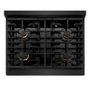ZLINE Autograph Edition 4-Piece Appliance Package - 30-Inch Gas Range, Refrigerator, Wall Mounted Range Hood, & 24-Inch Tall Tub Dishwasher in Black Stainless Steel with Champagne Bronze Trim (4AKPR-SGRBRHDWV30-CB)