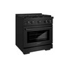 ZLINE 5-Piece Appliance Package - 30-Inch Gas Range, Refrigerator, Convertible Wall Mount Hood, Microwave Drawer, and 3-Rack Dishwasher in Black Stainless Steel (5KPR-SGRBRH-MWDWV)