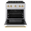 ZLINE Autograph Edition 30-Inch 4.2 cu. ft. Paramount Dual Fuel Range with 4 Burner DuoPro™ Cooktop and Electric Convection Oven in Satin Stainless Steel with White Matte Door and Polished Gold Accents (PSDRSZ-WM-30-G)