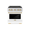 ZLINE Autograph Edition 30-Inch 4.2 cu. ft. Paramount Dual Fuel Range with 4 Burner DuoPro™ Cooktop and Electric Convection Oven in Satin Stainless Steel with White Matte Door and Polished Gold Accents (PSDRSZ-WM-30-G)