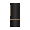 ZLINE Autograph 36-Inch Black Stainless Steel Built-In Refrigerator w/ Gray Interior & Gold Helix Handles (GRBITZ-BS36-KG)