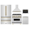 ZLINE 5-Piece Appliance Package - 36-Inch Gas Range, Hood, Refrigerator, Dishwasher, and Microwave Drawer in Stainless Steel with Champagne Bronze Accents
