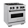 ZLINE 5-Piece Appliance Package - 30-Inch Gas Range, Hood, Refrigerator, Dishwasher, and Microwave Drawer in Stainless Steel with Matte Black Accents