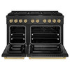 ZLINE Autograph 48-Inch 6.7 Cu. Ft. Paramount Double Oven Gas Range with 8 Burner Cooktop in Black Satin and Champagne Accents (SGRBSZ-48-CB)