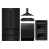 ZLINE 5-Piece Appliance Package - 48-Inch Rangetop with Brass Burners, Refrigerator, 30-Inch Electric Double Wall Oven, 3-Rack Dishwasher, and Convertible Wall Mount Hood in Black Stainless Steel (5KPR-RTBRH48-AWDDWV)