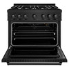 ZLINE 5-Piece Appliance Package - 36-Inch Gas Range, Hood, Refrigerator with Water Dispenser, Dishwasher, and Microwave Drawer in Black Stainless Steel