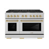 ZLINE Autograph Edition 2-Piece Appliance Package - 48-Inch Gas Range & Wall Mounted Range Hood in Satin Stainless Steel with Champagne Bronze Trim (2AKPR-SGRSRH48-CB)
