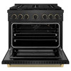 ZLINE Designer 36-Inch 5.2 Cu. Ft. Paramount Gas Range with 6 Burner Cooktop in Black Satin with Black and Champagne Bronze Helix Handle (SGRBSZ-36-MBCB)