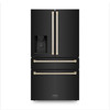 ZLINE Autograph Edition 4-Piece Appliance Package - 48-Inch Dual Fuel Range, Refrigerator with Water Dispenser, Wall Mounted Range Hood, & 24-Inch Tall Tub Dishwasher in Black Stainless Steel with Gold Trim (4KAPR-RABRHDWV48-G)