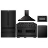 ZLINE 5-Piece Appliance Package - 48-Inch Dual Fuel Range, Hood, Refrigerator, Dishwasher, and Microwave Drawer in Black Stainless Steel