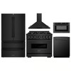 ZLINE 5-Piece Appliance Package - 36-Inch Gas Range, Hood, Refrigerator, Dishwasher, and Microwave Drawer in Black Stainless Steel