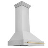ZLINE Autograph Edition 4-Piece Appliance Package - 36-Inch Dual Fuel Range, Refrigerator with Water Dispenser, Wall Mounted Range Hood, & 24-Inch Tall Tub Dishwasher in Stainless Steel with Gold Trim (4AKPR-RARHDWM36-G)