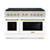 ZLINE Autograph Edition 48-Inch 6.7 cu. ft. Paramount Dual Fuel Range with 8 Burner DuoPro™ Cooktop and Dual Ovens in Satin Stainless Steel with White Matte Doors and Polished Gold Accents (PSDRSZ-WM-48-G)