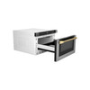 ZLINE Autograph 24-Inch Microwave Drawer in Stainless Steel and Polished Gold Helix Handle (MWDZ-1-H-KG)