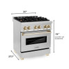 ZLINE Autograph Edition 4-Piece Appliance Package - 30-Inch Dual Fuel Range, Refrigerator, Wall Mounted Range Hood, & 24-Inch Tall Tub Dishwasher in Stainless Steel with Gold Trim (4KAPR-RARHDWM30-G)