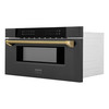 ZLINE Autograph 30-Inch Microwave Drawer in Black Stainless Steel and Polished Gold Helix Handle (MWDZ-30-BS-KG)