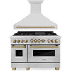 ZLINE Autograph Edition 2-Piece Appliance Package - 48-Inch Dual Fuel Range & Wall Mounted Range Hood in Stainless Steel with Champagne Bronze Trim (2AKP-RARH48-CB)