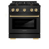 ZLINE Autograph Edition 3-Piece Appliance Package - 30-Inch Gas Range, Wall Mounted Range Hood, & 24-Inch Tall Tub Dishwasher in Black Stainless Steel with Champagne Bronze Trim (3AKP-SGRBRHDWV30-CB)