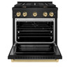 ZLINE Autograph Edition 3-Piece Appliance Package - 30-Inch Gas Range, Wall Mounted Range Hood, & 24-Inch Tall Tub Dishwasher in Black Stainless Steel with Champagne Bronze Trim (3AKP-SGRBRHDWV30-CB)