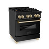ZLINE Autograph Edition 2-Piece Appliance Package - 30-Inch Dual Fuel Range & Wall Mounted Range Hood in Black Stainless Steel with Gold Trim (2AKP-RABRH30-G)