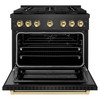 ZLINE Autograph 36-Inch 5.2 Cu. Ft. Paramount Gas Range with 6 Burner DuoPro™ Cooktop in Black Satin and Gold Accents (PSGRBSZ-36-G)