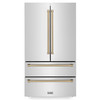 ZLINE Autograph Edition 4-Piece Appliance Package - 36-Inch Gas Range, Refrigerator, Wall Mounted Range Hood, & 24-Inch Tall Tub Dishwasher in Stainless Steel with Champagne Bronze Trim (4KAPR-SGRRHDWM36-CB)