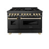 ZLINE Autograph Edition 2-Piece Appliance Package - 48-Inch Dual Fuel Range & Wall Mounted Range Hood in Black Stainless Steel with Gold Trim (2AKP-RABRH48-G)