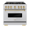 ZLINE 5-Piece Appliance Package - 36-Inch Dual Fuel Range, Hood, Refrigerator, Dishwasher, and Microwave Drawer in Stainless Steel with Champagne Bronze Accents