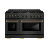 ZLINE Designer 48-Inch 6.7 Cu. Ft. Double Oven Gas Range with 8 Burner Cooktop in Black Satin with Black and Champagne Accents (SGRBSZ-48-MBCB)