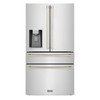 ZLINE Autograph Edition 4-Piece Appliance Package - 36-Inch Gas Range, Refrigerator with Water Dispenser, Wall Mounted Range Hood, & 24-Inch Tall Tub Dishwasher in Stainless Steel with Gold Trim (4AKPR-SGRRHDWM36-G)