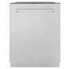 ZLINE Autograph Edition 4-Piece Appliance Package - 36-Inch Gas Range, Refrigerator with Water Dispenser, Wall Mounted Range Hood, & 24-Inch Tall Tub Dishwasher in Stainless Steel with Gold Trim (4AKPR-SGRRHDWM36-G)