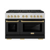 ZLINE Autograph Edition 48-Inch 6.7 cu. ft. Paramount Gas Range with 8 Burner DuoPro™ Cooktop and Dual Ovens with Black Matte Doors and Champagne Bronze Accents (PSGRZ-BLM-48-CB)
