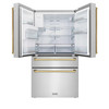 ZLINE 5-Piece Appliance Package - 48-Inch Dual Fuel Range, Hood, Refrigerator with Water Dispenser, Dishwasher, and Microwave Drawer in Stainless Steel with Gold Accents