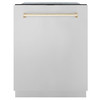 ZLINE Autograph Edition 4-Piece Appliance Package - 30-Inch Dual Fuel Range, Refrigerator with Water Dispenser, Wall Mounted Range Hood, & 24-Inch Tall Tub Dishwasher in Stainless Steel with Gold Trim (4AKPR-RARHDWM30-G)