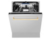 ZLINE Autograph Edition 4-Piece Appliance Package - 30-Inch Dual Fuel Range, Refrigerator with Water Dispenser, Wall Mounted Range Hood, & 24-Inch Tall Tub Dishwasher in Stainless Steel with Gold Trim (4AKPR-RARHDWM30-G)