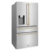 ZLINE Autograph Edition 4-Piece Appliance Package - 36-Inch Gas Range, Refrigerator with Water Dispenser, Wall Mounted Range Hood, and 24-Inch Tall Tub Dishwasher in Stainless Steel with Champagne Bronze Trim (4AKPR-SGRRHDWM36-CB)