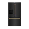 ZLINE Autograph 36-Inch Standard-Depth French Door Refrigerator with External Water Dispenser & Dual Ice Maker in Black Stainless Steel with Bronze Helix Handles (RSMZ-W36-BS-KCB)