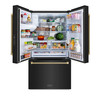 ZLINE Autograph 36-Inch Standard-Depth French Door Refrigerator with External Water Dispenser & Dual Ice Maker in Black Stainless Steel with Bronze Helix Handles (RSMZ-W36-BS-KCB)