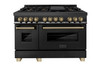 ZLINE Autograph Edition 2-Piece Appliance Package - 48-Inch Dual Fuel Range & Wall Mounted Range Hood in Black Stainless Steel with Champagne Bronze Trim (2AKP-RABRH48-CB)