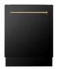 ZLINE Autograph Edition 4-Piece Appliance Package - 30-Inch Gas Range, Refrigerator with Water Dispenser, Wall Mounted Range Hood, & 24-Inch Tall Tub Dishwasher in Black Stainless Steel with Champagne Bronze Trim (4KAPR-SGRBRHDWV30-CB)
