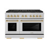 ZLINE Autograph Edition 48-Inch 6.7 cu. ft. Paramount Gas Range with 8 Burner DuoPro™ Cooktop and Dual Ovens in Satin Stainless Steel and Polished Gold Accents (PSGRSZ-48-G)