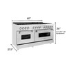 ZLINE 4-Piece Appliance Package - 60-Inch Dual Fuel Range, Refrigerator, Convertible Wall Mount Hood, and 3-Rack Dishwasher in Stainless Steel (4KPR-RARH60-DWV)