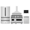 ZLINE 5-Piece Appliance Package - 48-Inch Gas Range, Hood, Refrigerator, Dishwasher, and Microwave Drawer in Stainless Steel with Matte Black Accents