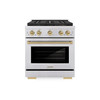 ZLINE Autograph Edition 30-Inch 4.2 cu. ft. Paramount Gas Range with 4 Burner DuoPro™ Cooktop and Convection Gas Oven in Stainless Steel with Champagne Bronze Accents (PSGRZ-30-CB)