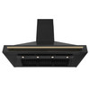 ZLINE Autograph Edition 4-Piece Appliance Package - 48-Inch Dual Fuel Range, Refrigerator, Wall Mounted Range Hood, & 24-Inch Tall Tub Dishwasher in Black Stainless Steel with Champagne Bronze Trim (4AKPR-RABRHDWV48-CB)