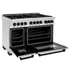 ZLINE Autograph Edition 4-Piece Appliance Package - 48-Inch Dual Fuel Range, Refrigerator, Wall Mounted Range Hood, & 24-Inch Tall Tub Dishwasher in Stainless Steel with Matte Black Trim (4KAPR-RARHDWM48-MB)