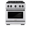 ZLINE Autograph Edition 4-Piece Appliance Package - 30-Inch Gas Range, Refrigerator with Water Dispenser, Wall Mounted Range Hood, & 24-Inch Tall Tub Dishwasher in Stainless Steel with Matte Black Trim (4AKPR-SGRRHDWM30-MB)