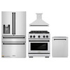 ZLINE Autograph Edition 4-Piece Appliance Package - 30-Inch Gas Range, Refrigerator with Water Dispenser, Wall Mounted Range Hood, & 24-Inch Tall Tub Dishwasher in Stainless Steel with Matte Black Trim (4AKPR-SGRRHDWM30-MB)